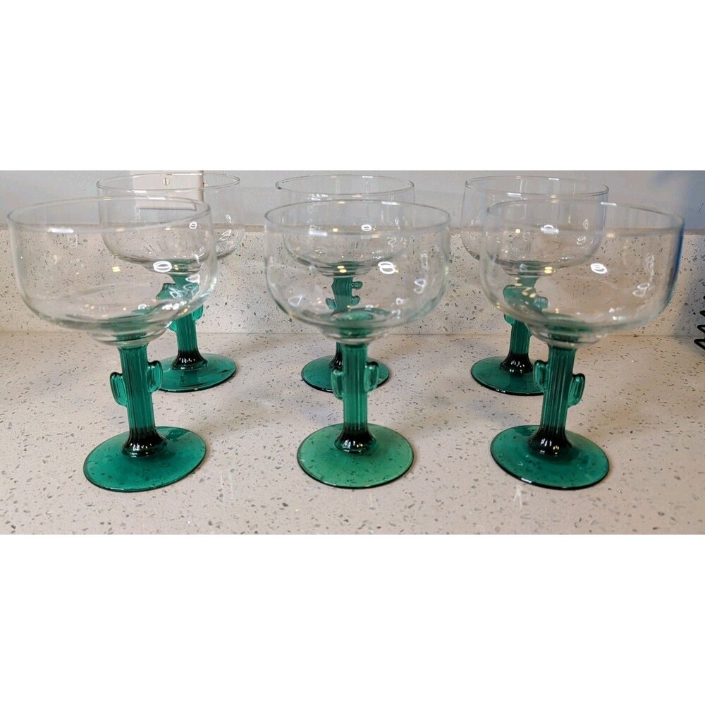 Set Of 6 Libbey 16oz Cactus Clear Margarita Glasses With Juniper Green Stem